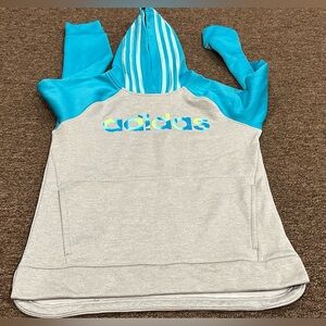 EUC! Adidas Kids Girls Blue Gray Hoodie M 10-12 pull over